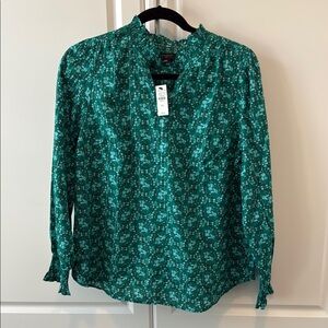 Talbots Green Ruffled Long Sleeve Blouse